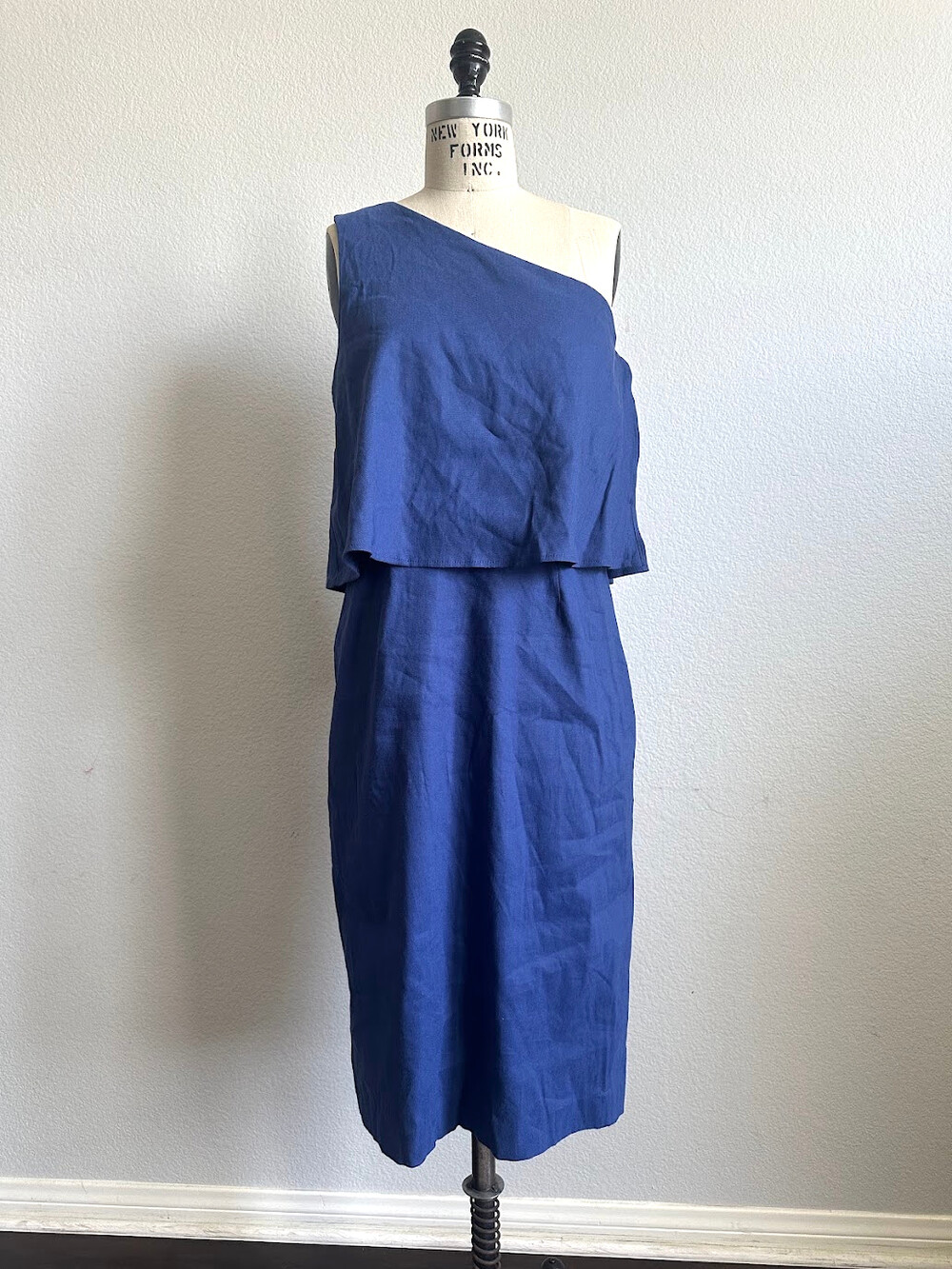Antonio Melani Blue Linen One Shoulder Midi Dress Size 6